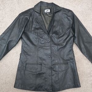 90s Vintage Leather Blazer | Minimalist Matrix Style | Med